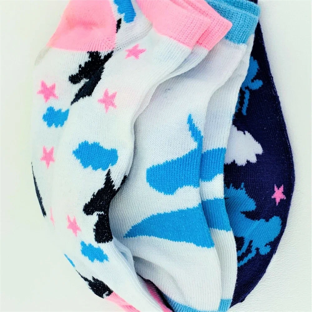 Women's Girls 3 Pk Unicorn Low Cut Socks Novelty Print Pink, Purple Blue Sz 9-11